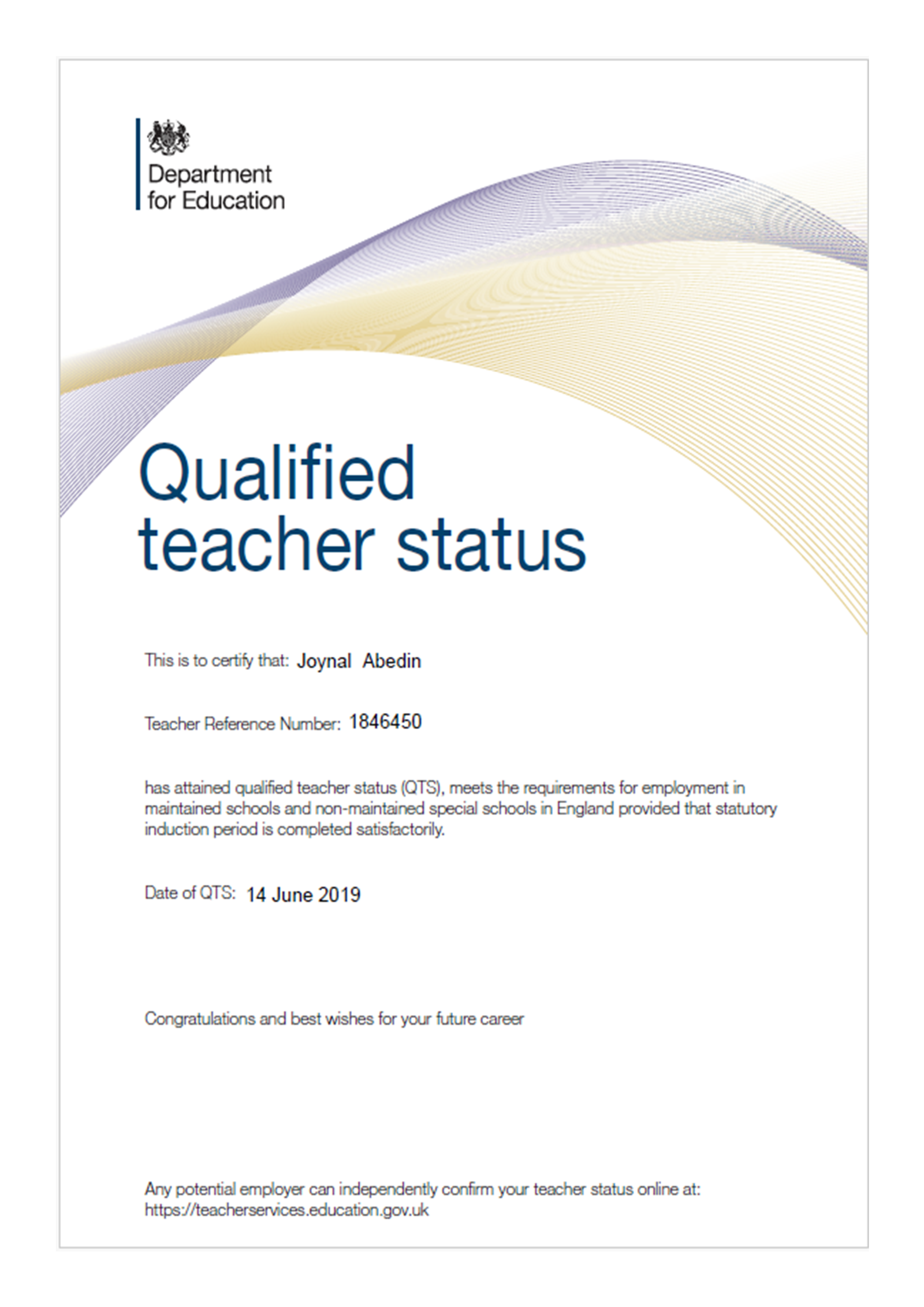 Qualified Teacher Status